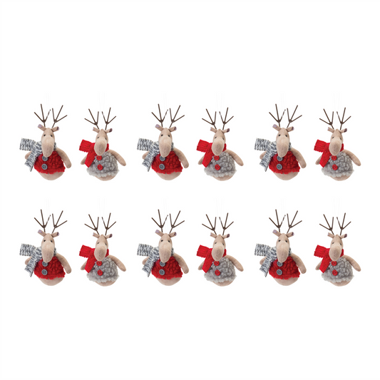Plush Deer with Sweater Ornament (Set of 12) -Ship Only