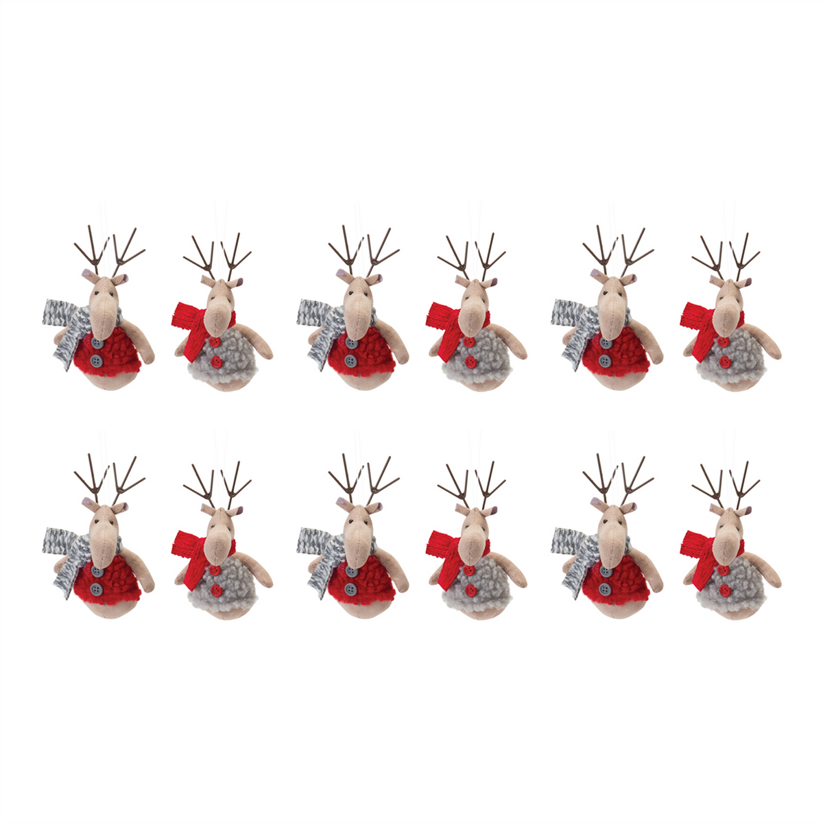 Plush Deer with Sweater Ornament (Set of 12) -Ship Only