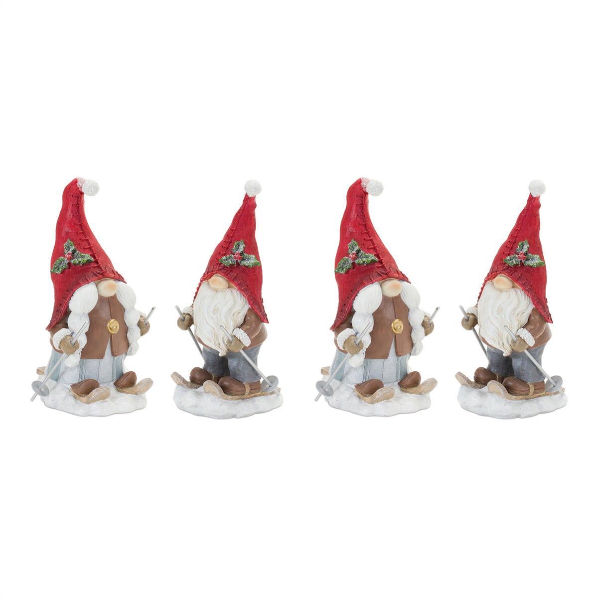 Winter Gnome on Skis Figurine (Set of 4) -Ship Only