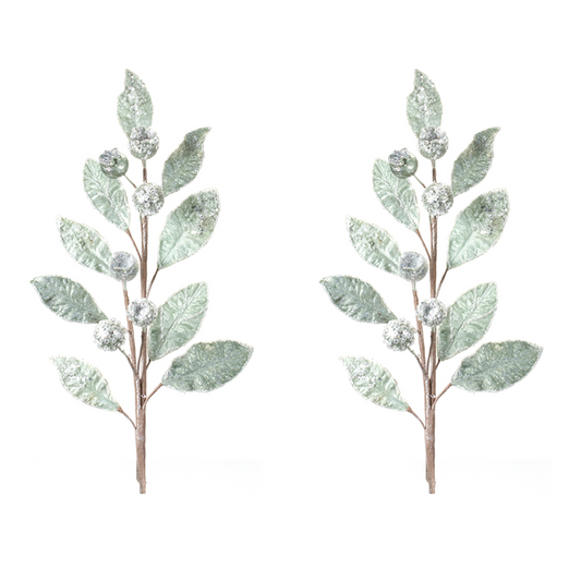 Glittered Pod Leaf Spray (Set of 2) -Ship Only