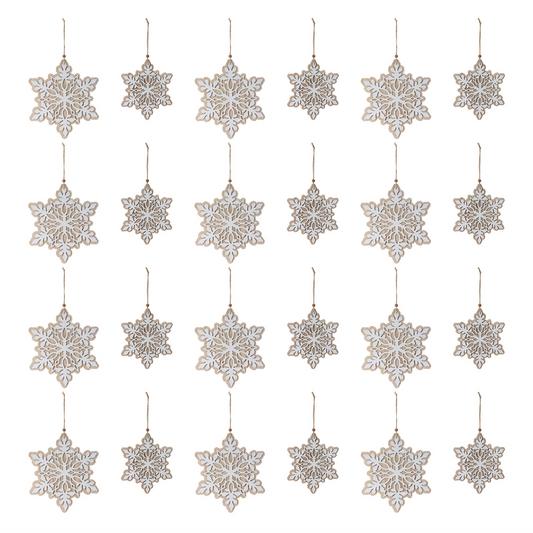 Snowflake Ornament (Set of 24) 7"H, 9"H Wood -Ship Only