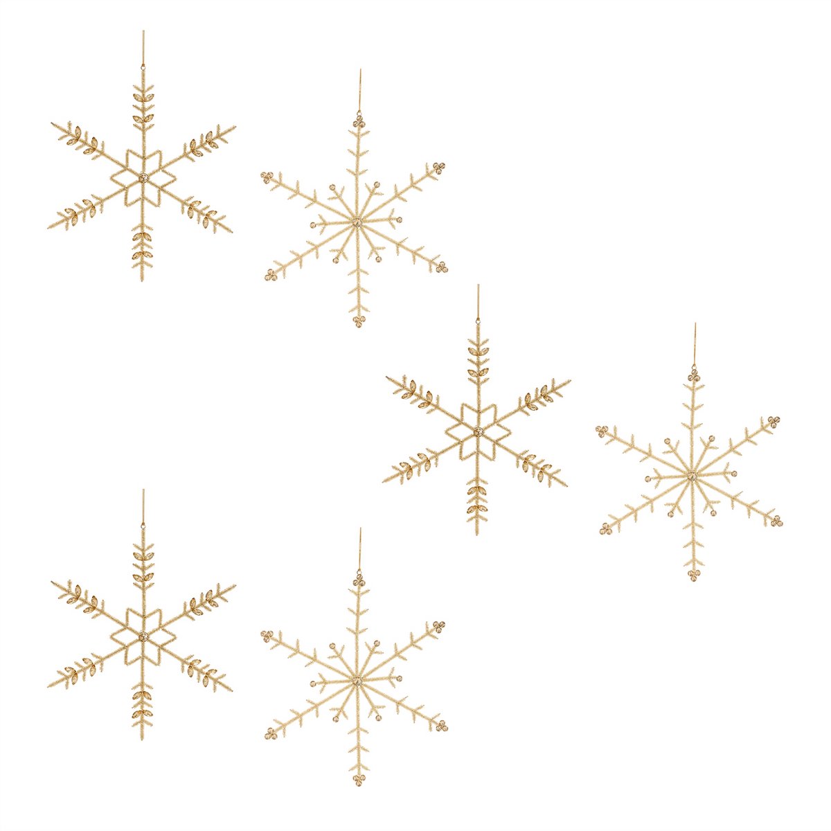 Gold Beaded Metal Snowflake Ornament (Set of 6) -Ship Only