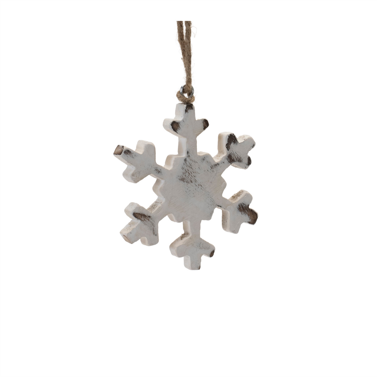 White Washed Wood Snowflake Ornament (Set of 12) -Ship Only