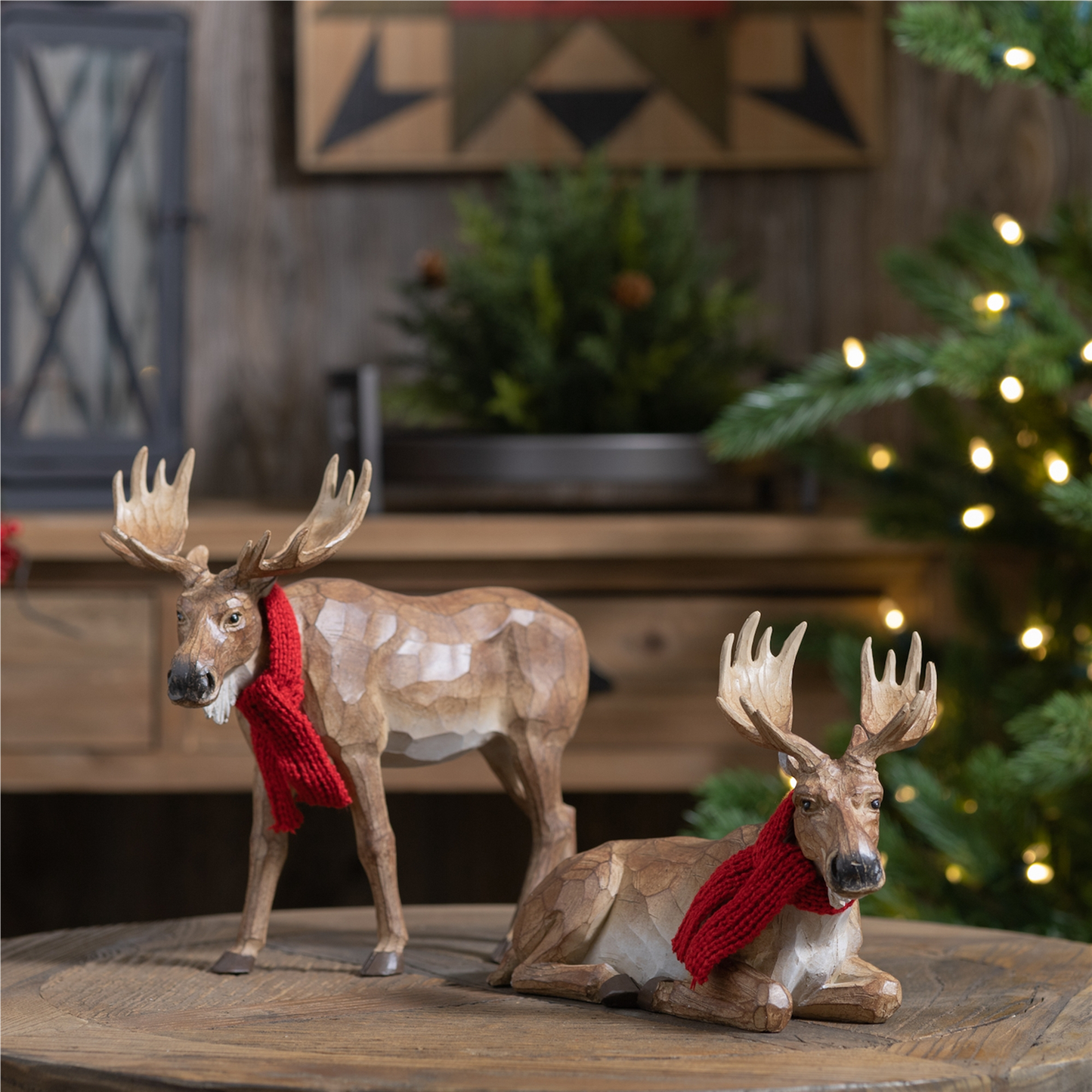 Carved Winter Moose with Scarf (Set of 2) -Ship Only