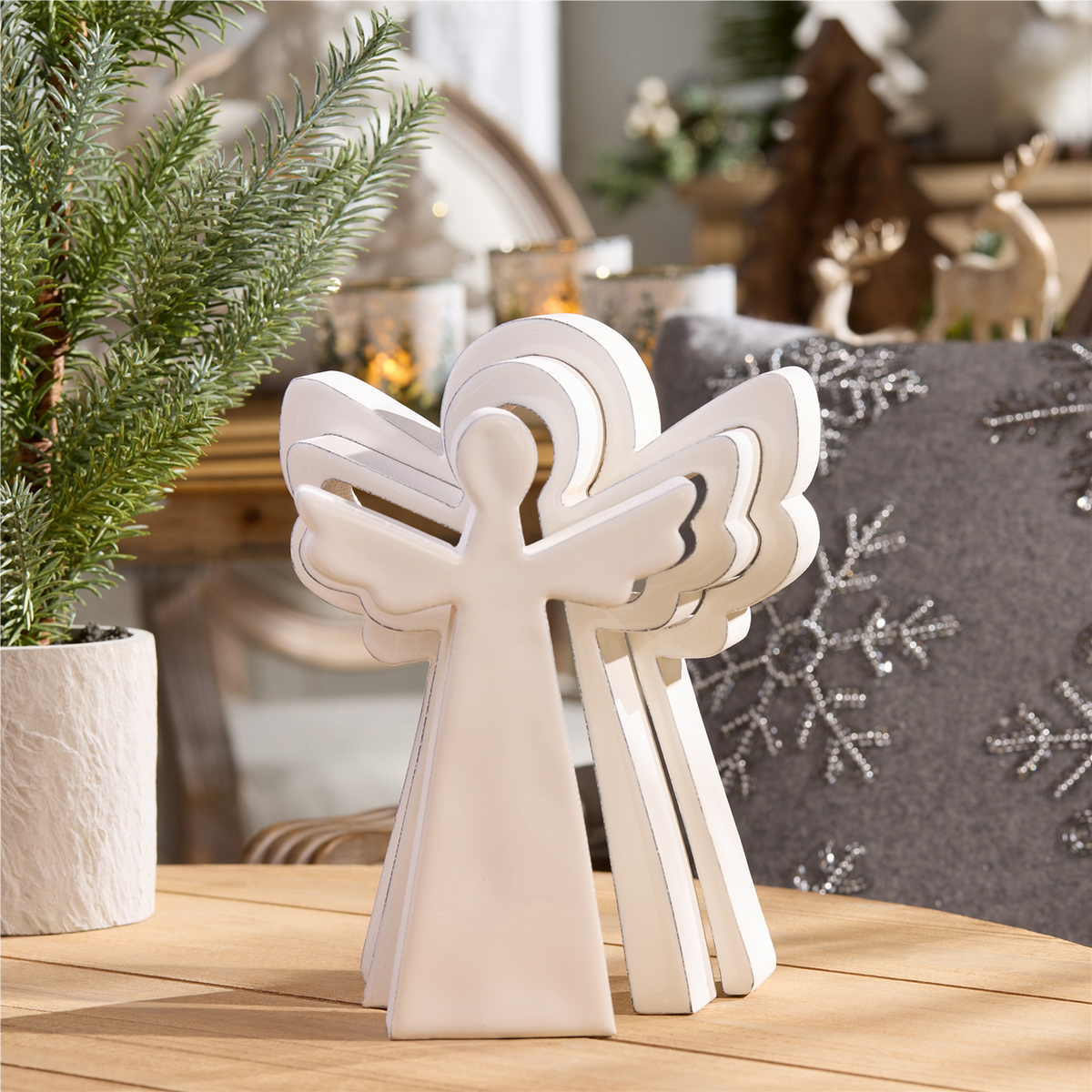 Wood Angel Nesting Display (Set of 2) -Ship Only