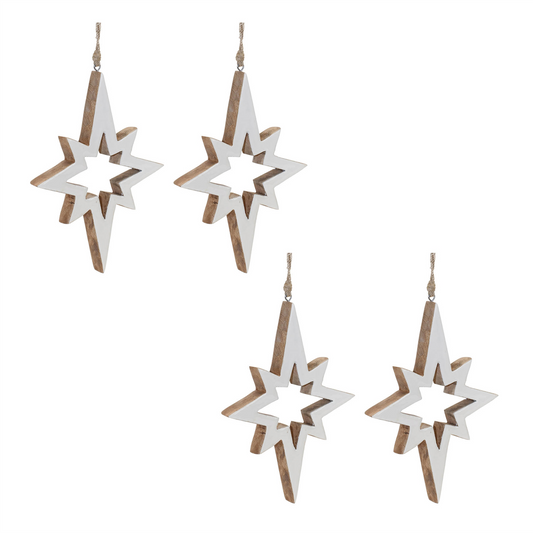 Wood Star Cut-Out Ornament (Set of 4) -Ship Only