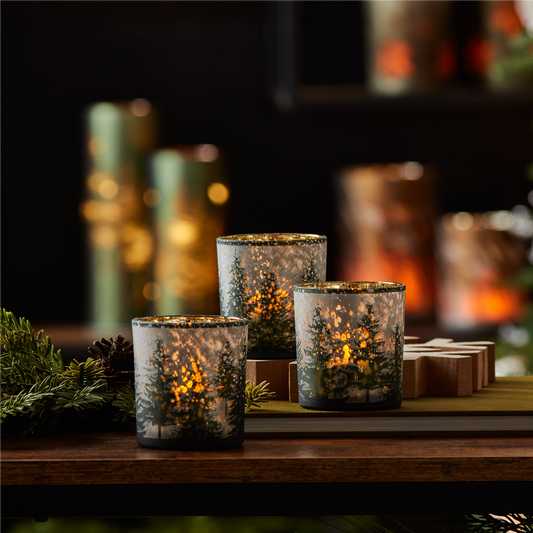 Frosted Pine Mercury Glass Candle Holder (Set of 3) -Ship Only