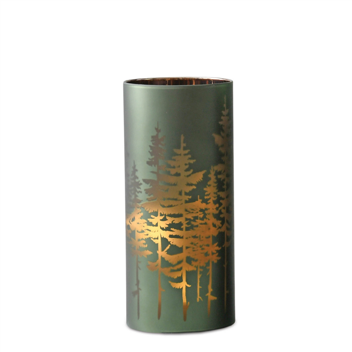 Frosted Pine Trees Glass Candle Holder (Set of 2) -Ship Only