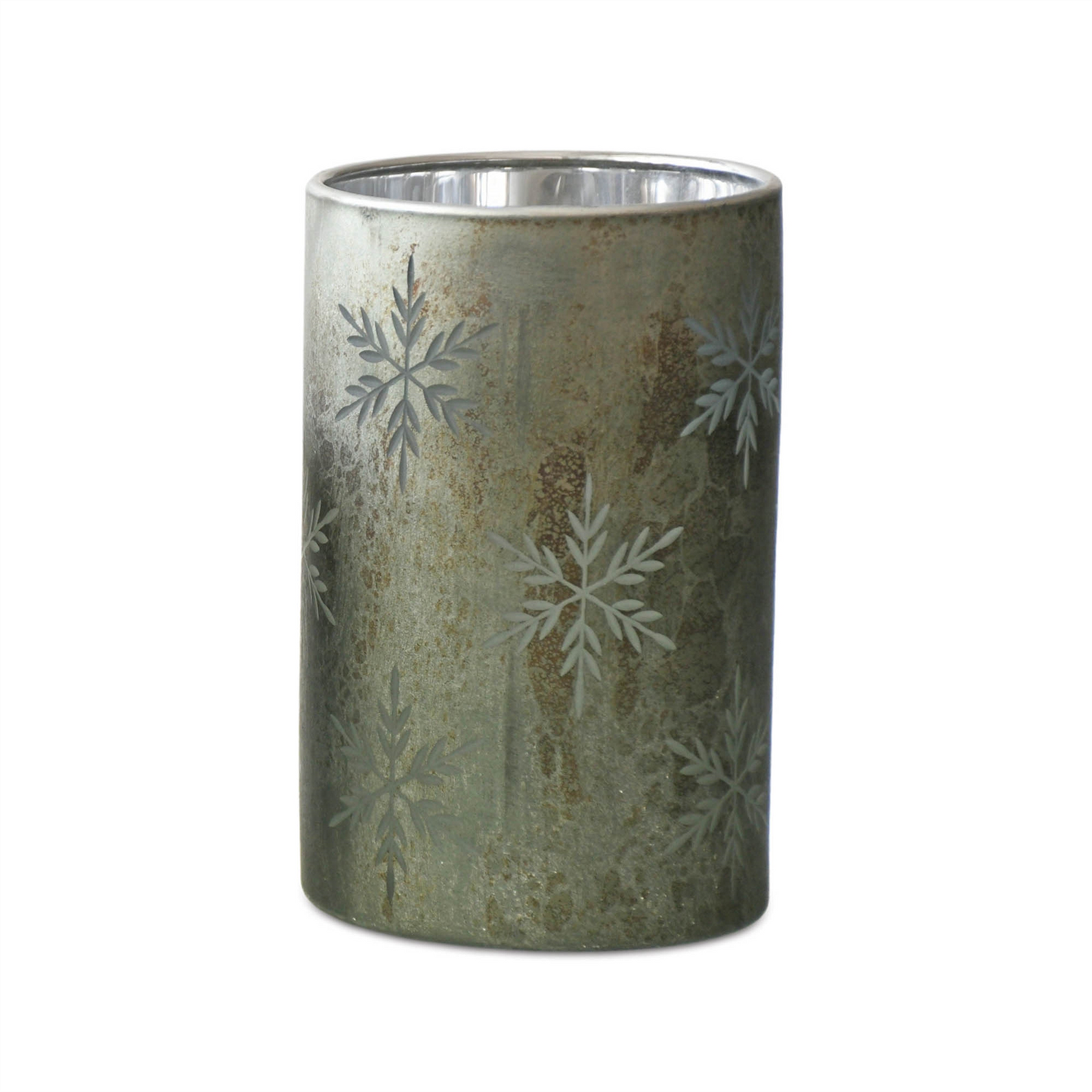 Etched Snowflake Mecury Glass Candle Holder (Set of 2) -Ship Only