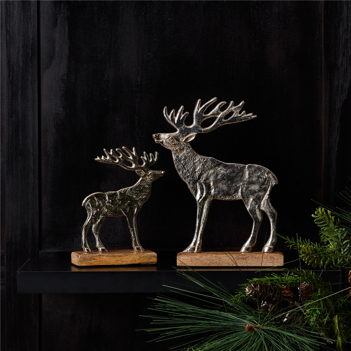 Metal Deer Silhouette with Wood Base (Set of 2) -Ship Only