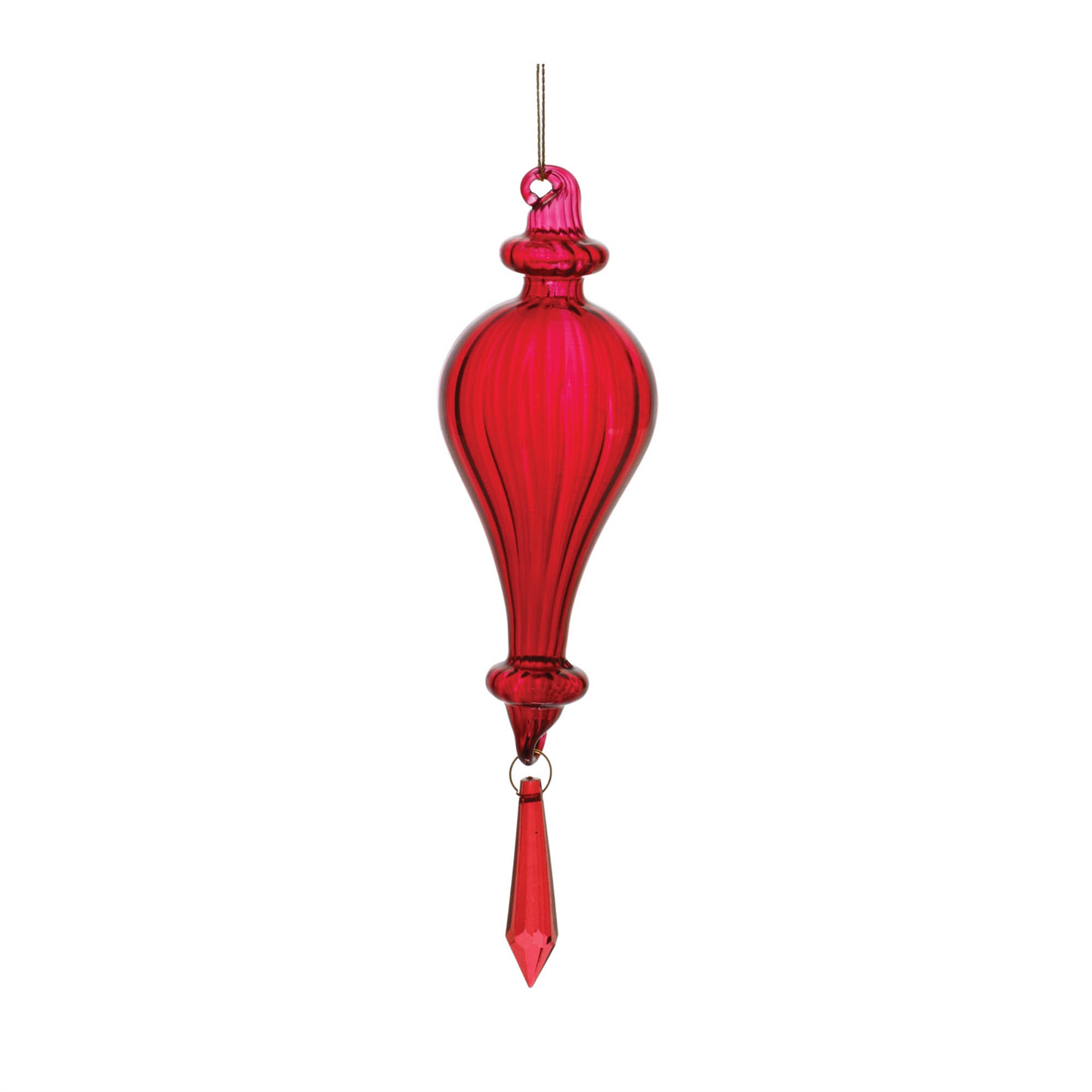 Red Ribbed Glass Drop Ornament with Jewel (Set of 3) -Ship Only