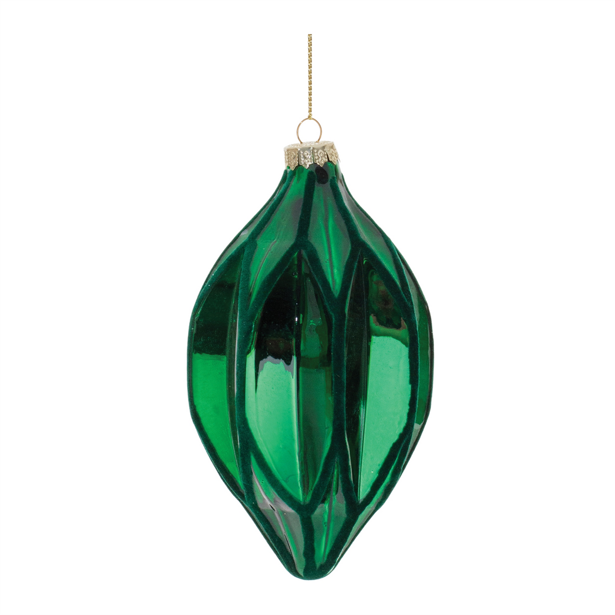 Green Textured Harlequin Glass Ornament (Set of 6) -Ship Only