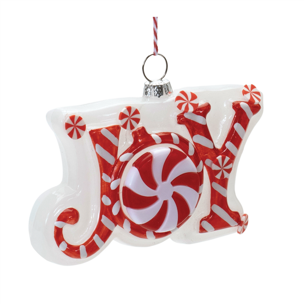 Glass Peppermint Joy and Noel Ornament (Set of 6) -Ship Only