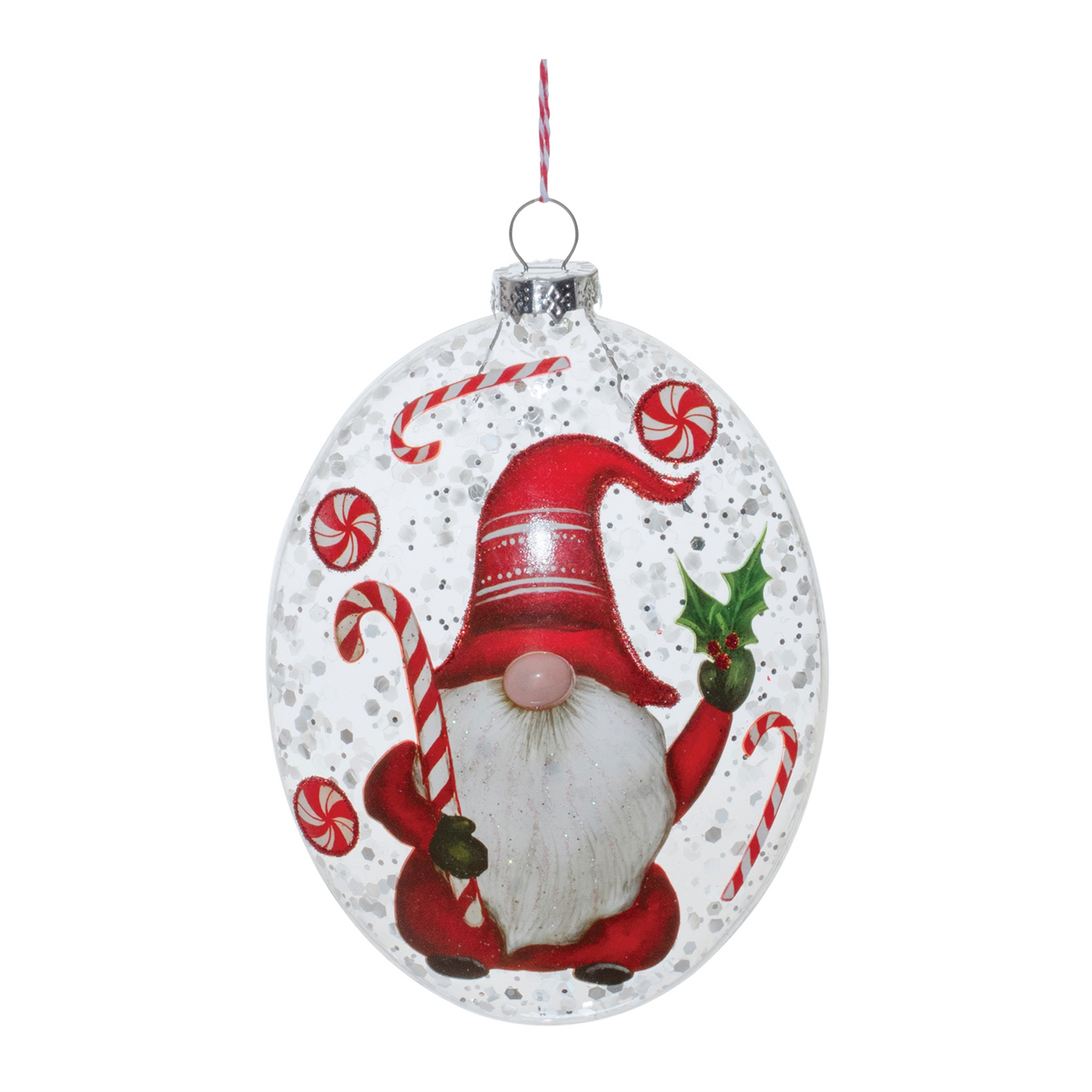Glass Peppermint Gnome Disc Ornament (Set of 12) -Ship Only