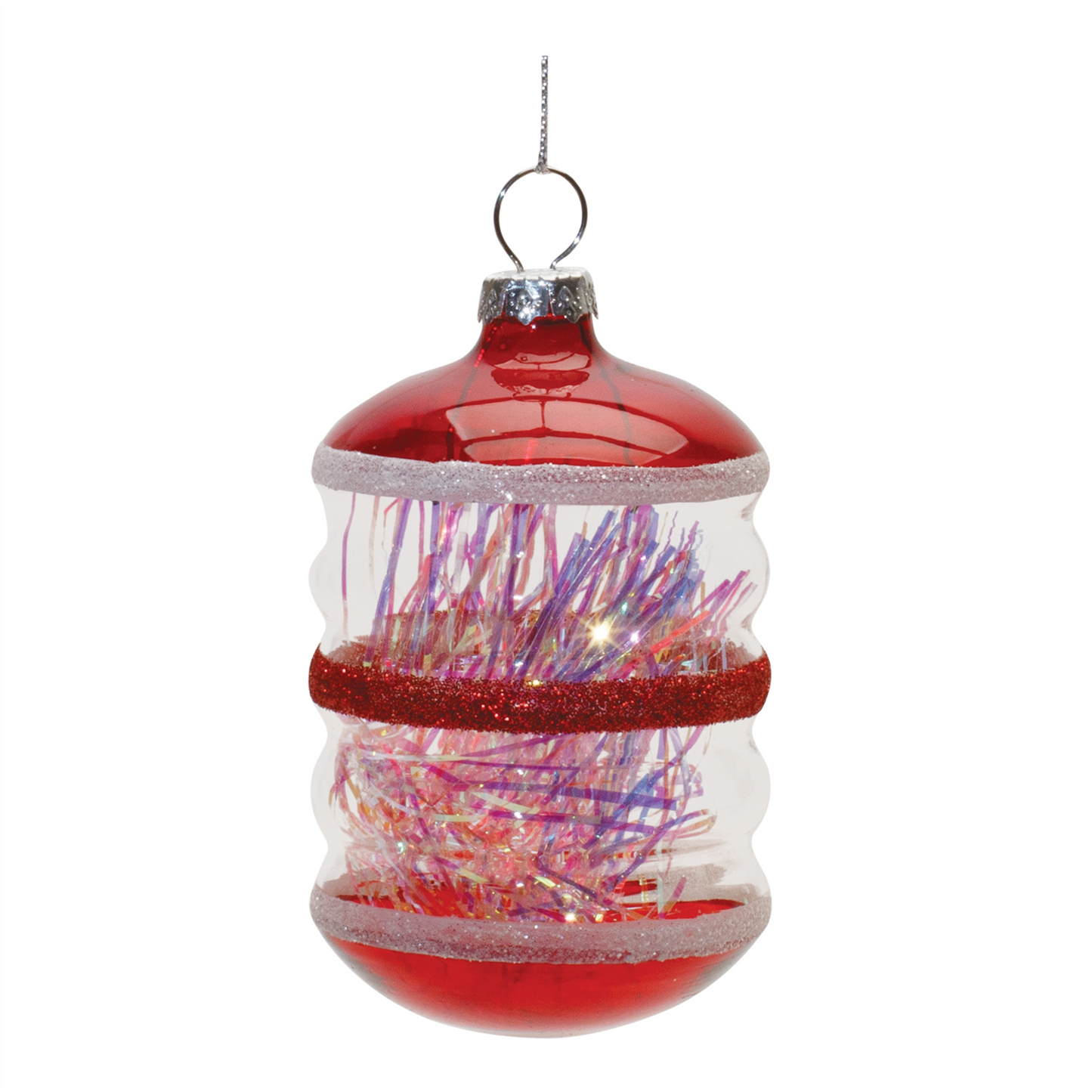 Finial Glass Ornament with Tinsel Filling (Set of 12) -Ship Only