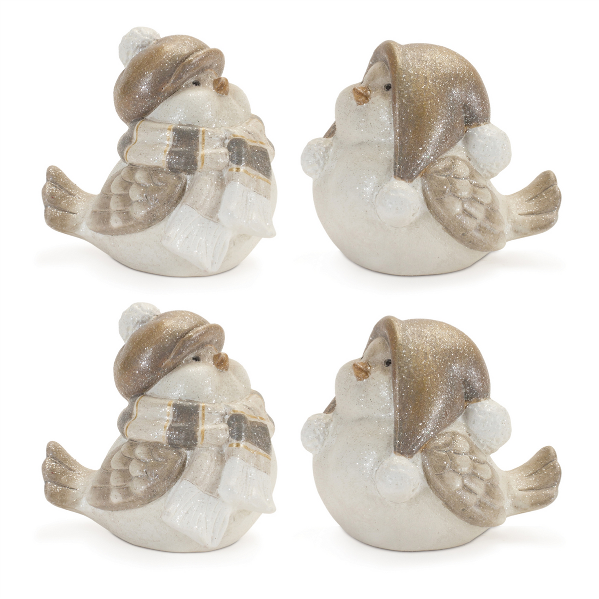 Glittered Winter Bird with Hat (Set of 4) -Ship Only