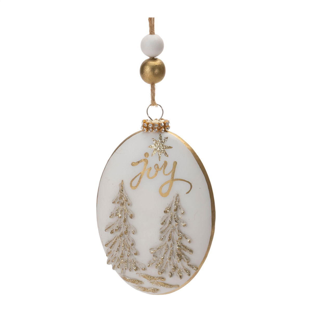 Glittered Glass Hope and Joy Ornament with Wood Beads (Set of 12) -Ship Only