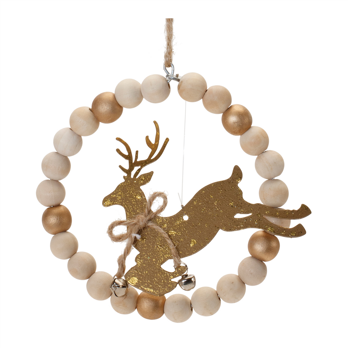 Beaded Wood Tree and Deer Ornament (Set of 6) -Ship Only