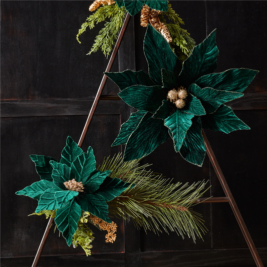 Forest Green Poinsettia Stem (Set of 2) -Ship Only