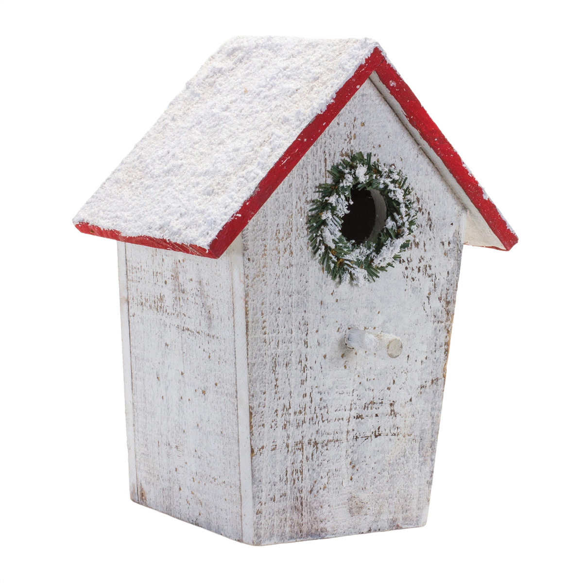 Flocked Wood Birdhouse with Wreath Accent (Set of 4) -Ship Only