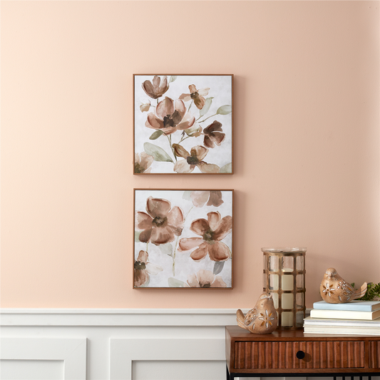 Wood Floral Block Plaque (Set of 2) -Ship Only