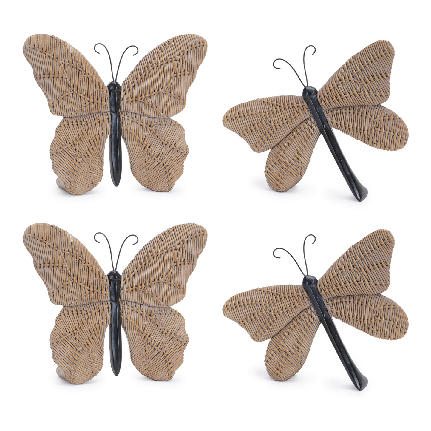 Wicker Design Butterfly and Dragonfly Shelf Sitter (Set of 4) -Ship Only