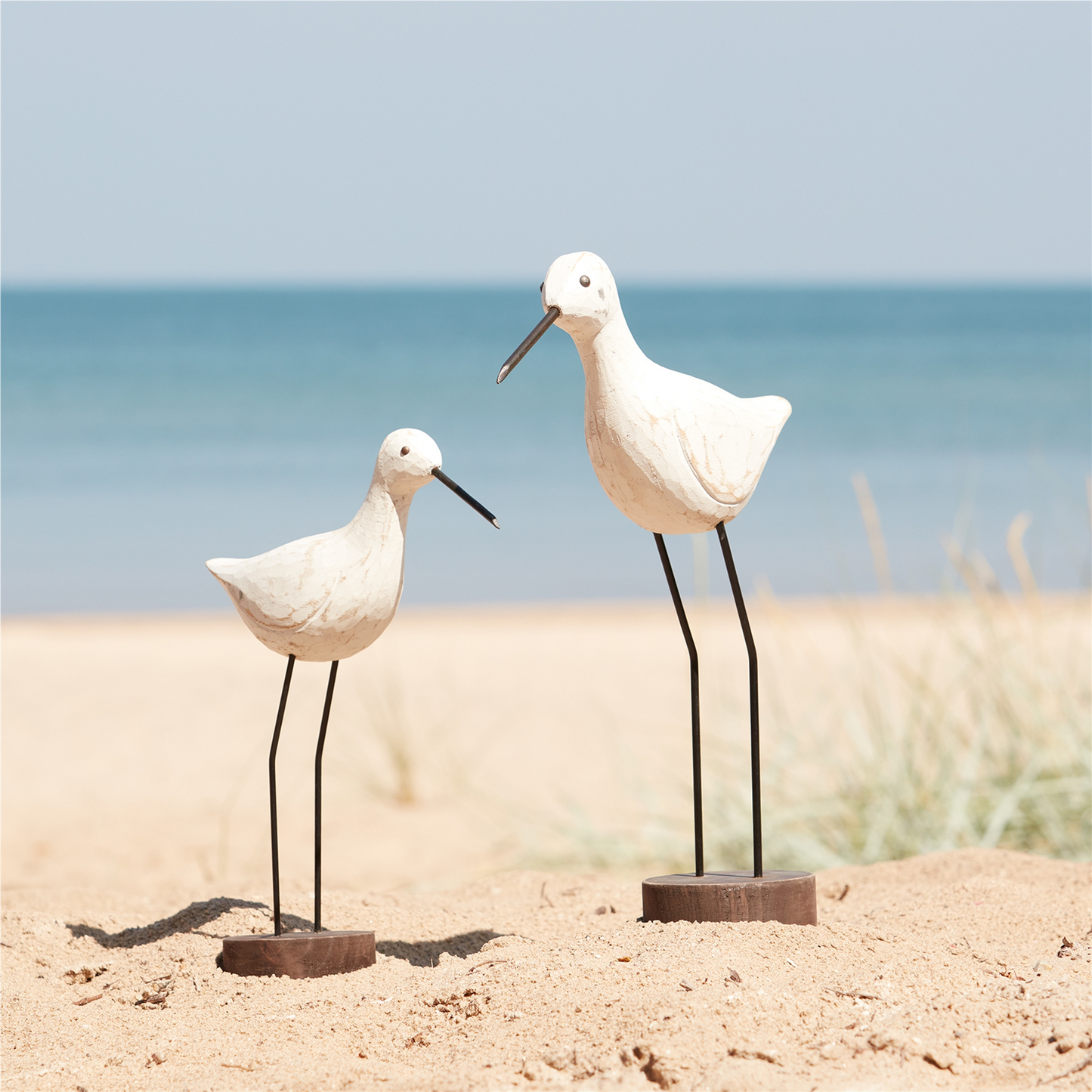 Carved Wood Sea Bird with Metal Stand (Set of 2) -Ship Only