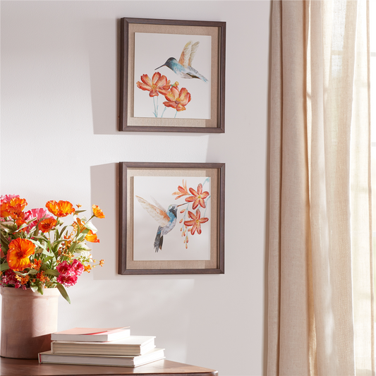 Framed Hummingbird Floral Print (Set of 2) -Ship Only