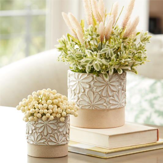 Ceramic Floral Planter (Set of 2) -Ship Only
