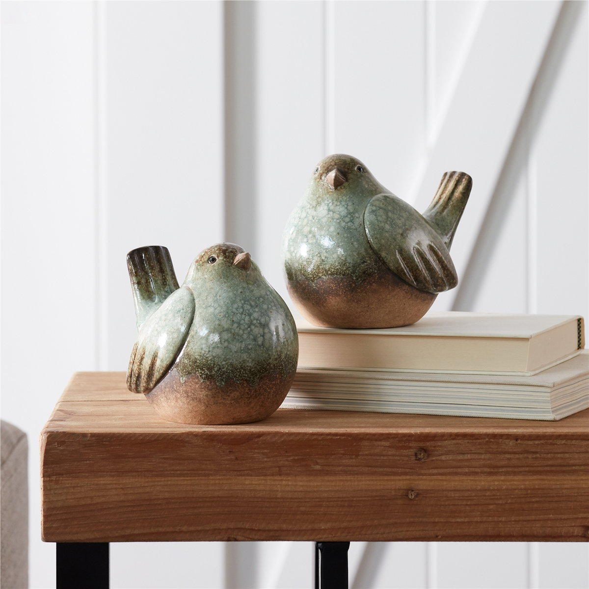 Ceramic Bird Figurines with Unglazed Accents (Set of 4) -Ship Only