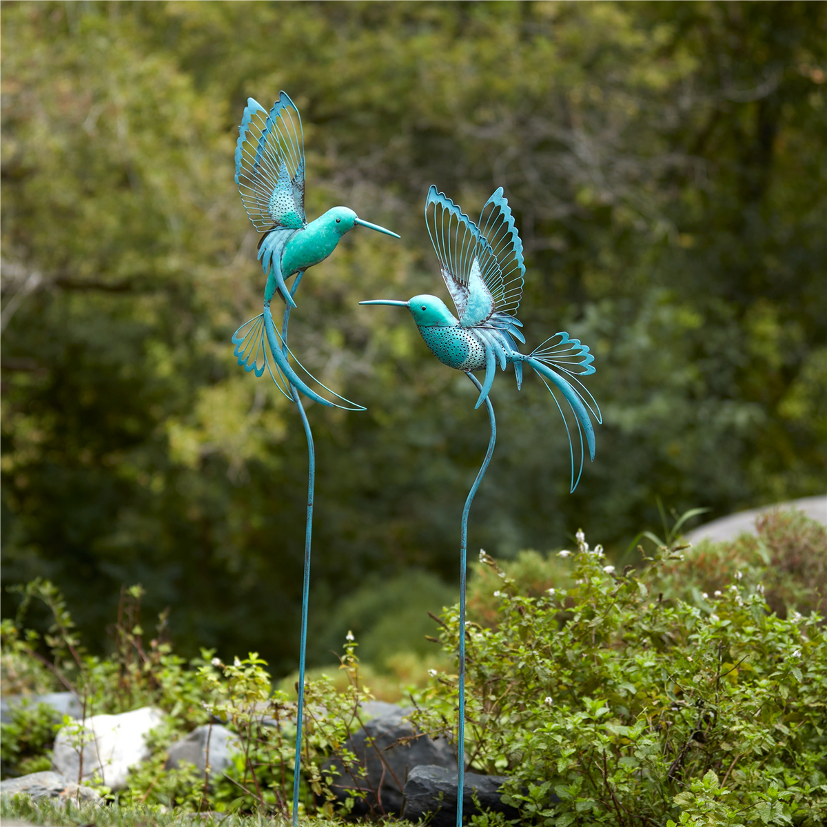 Iron Metal Hummingbird Garden Stake (Set of 2) -Ship Only