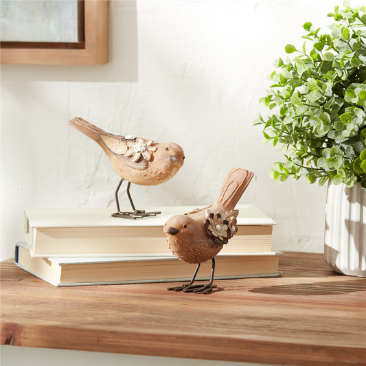 Floral Bird Figurine (Set of 2) -Ship Only