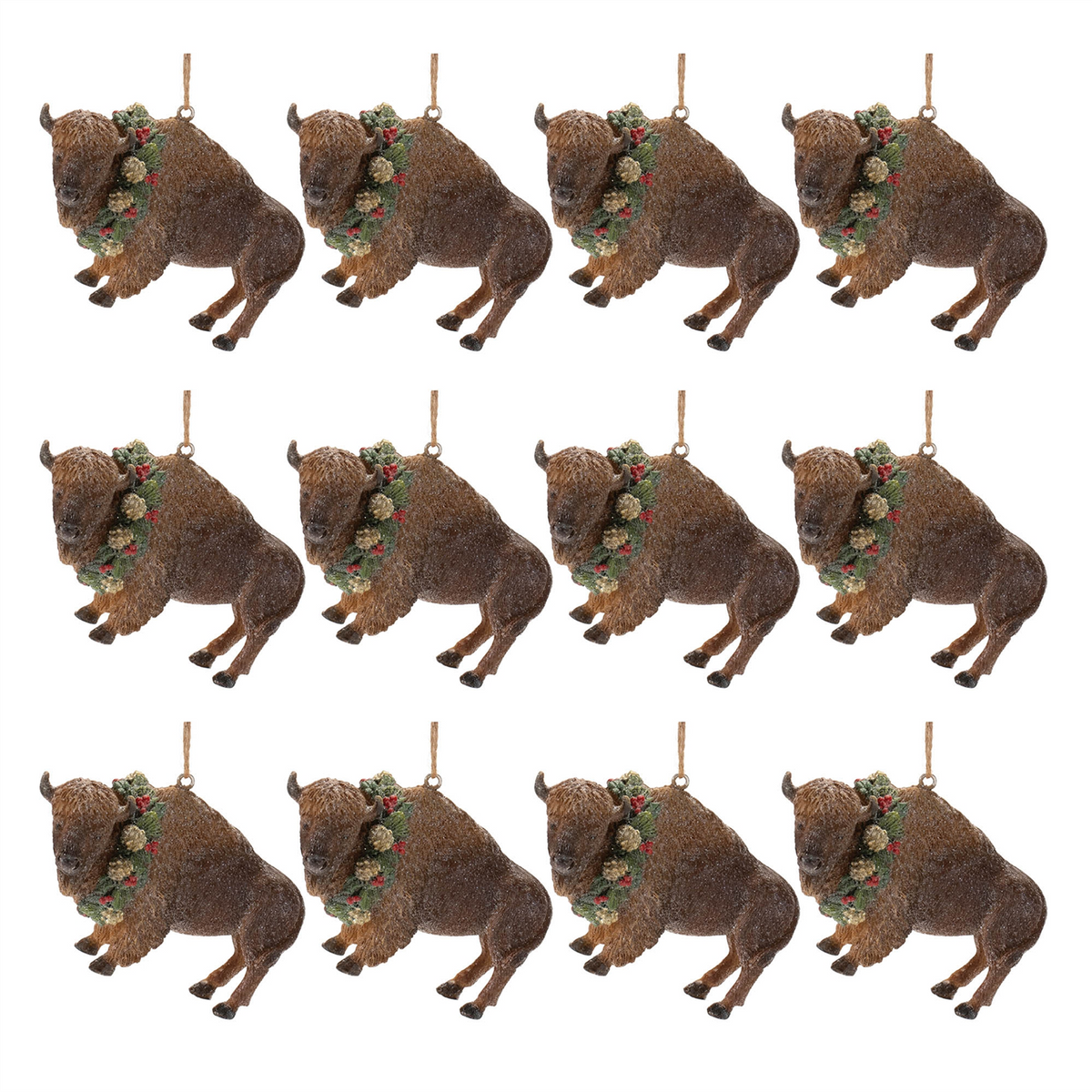 Bison Ornament (Set of 12) 4"L x 2.75"H Resin -Ship Only