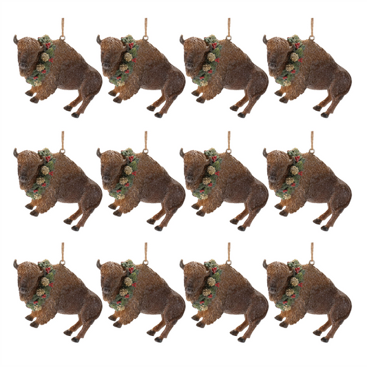 Bison Ornament (Set of 12) 4"L x 2.75"H Resin -Ship Only