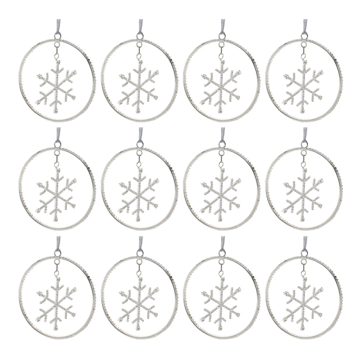 Jeweled Metal Hanging Snowflake Ornament (Set of 12)