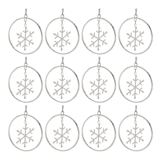 Jeweled Metal Hanging Snowflake Ornament (Set of 12) -Ship Only