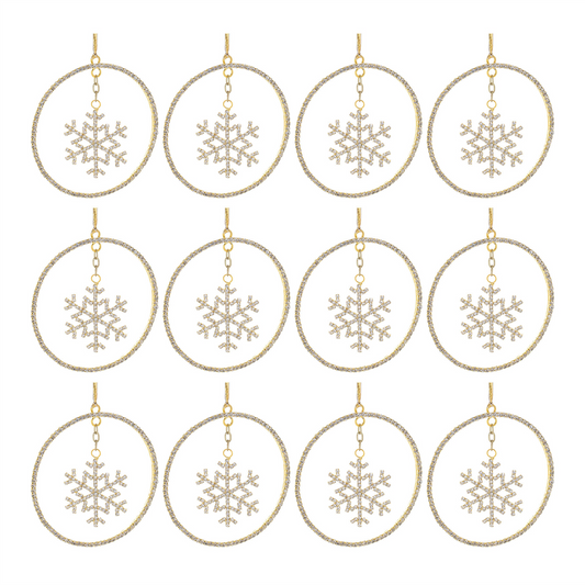 Jeweled Metal Hanging Snowflake Ornament (Set of 12) -Ship Only