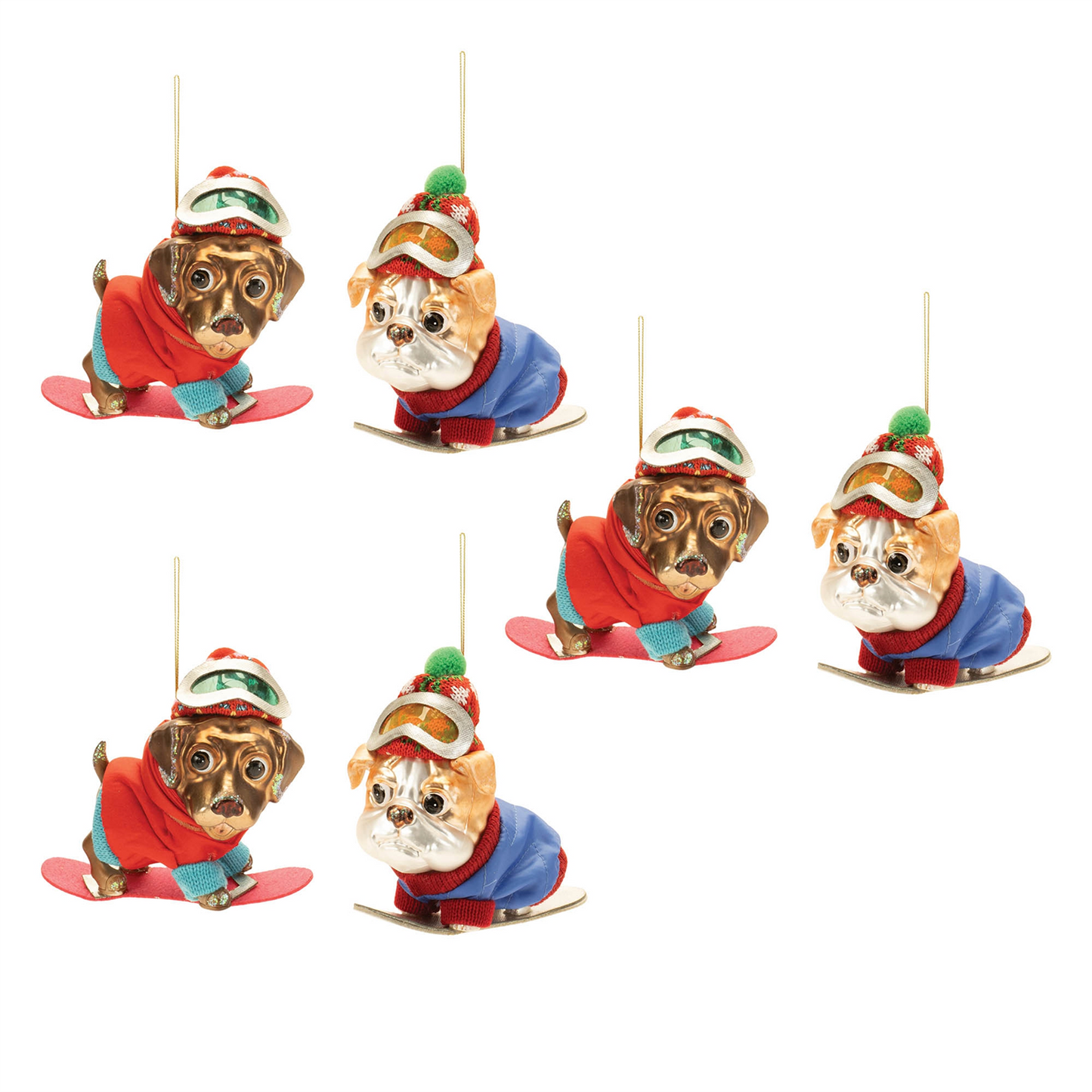 Glittered Snowboarding Dog Ornament (Set of 6)