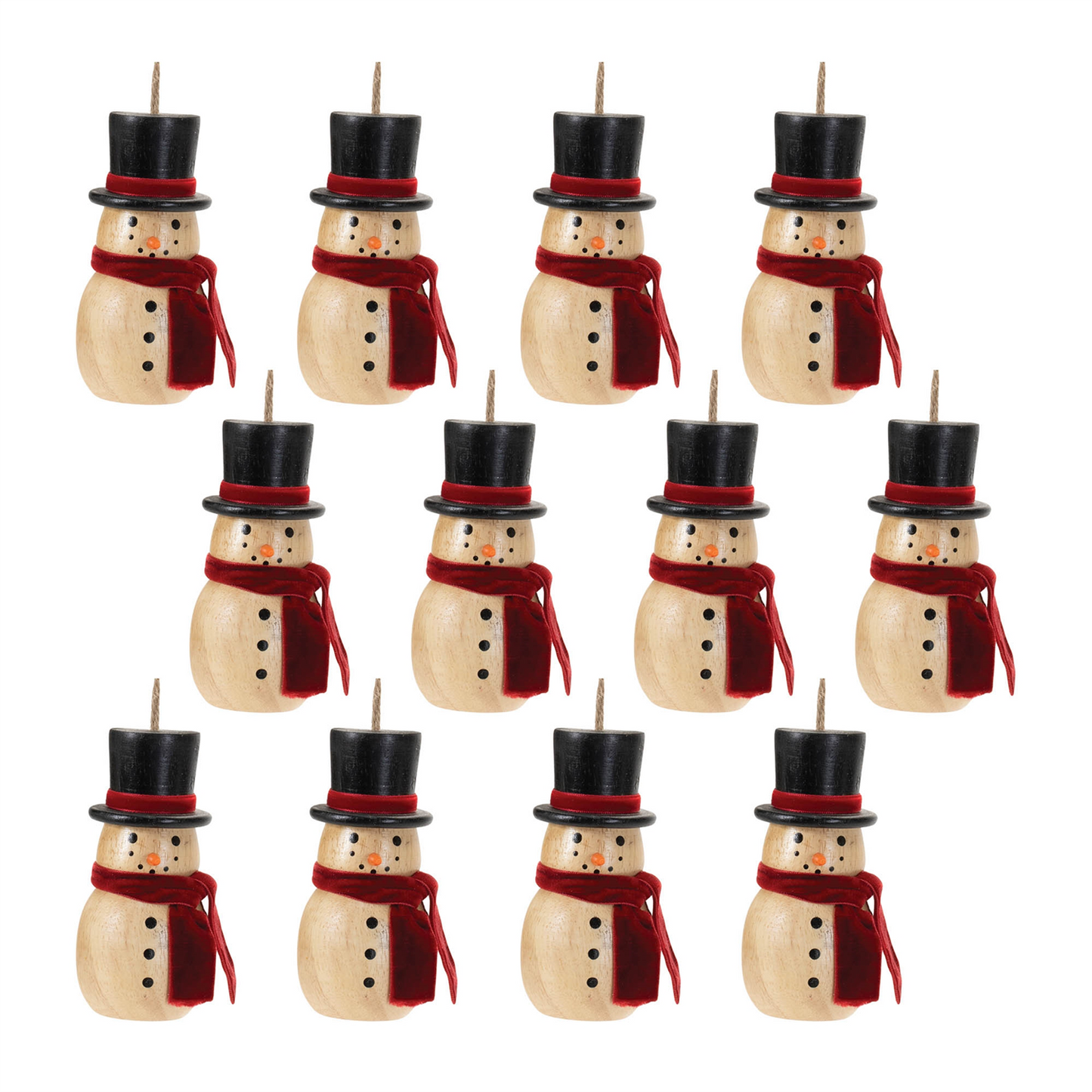 Wooden Snowman Ornament (Set of 12) -Ship Only