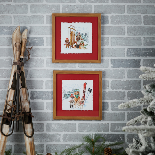 Sled and Ski Dogs Print (Set of 2) 12”SQ Plastic/Canvas/Glass -Ship Only