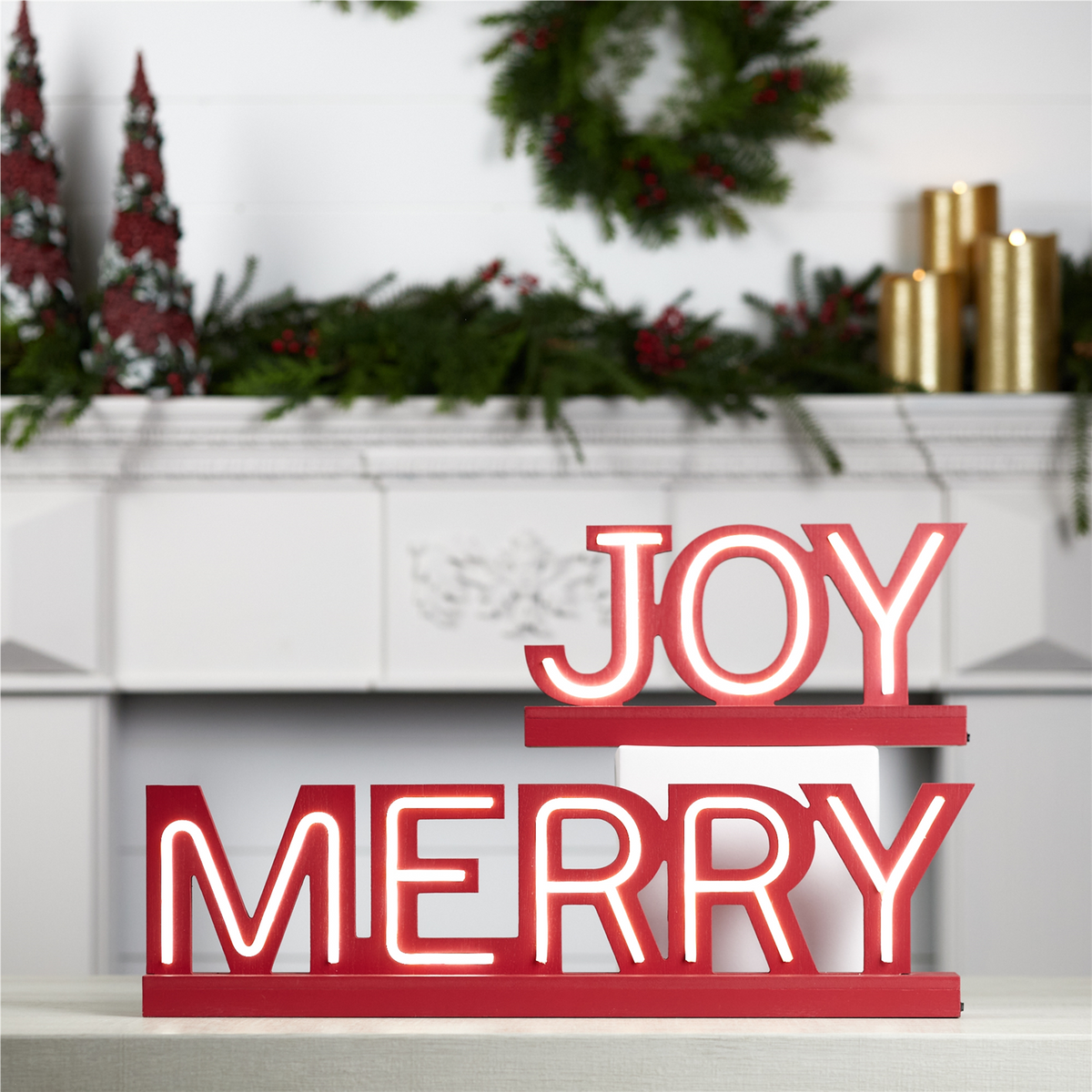 LED Joy and Merry Tabletop Sign (Set of 2) -Ship Only