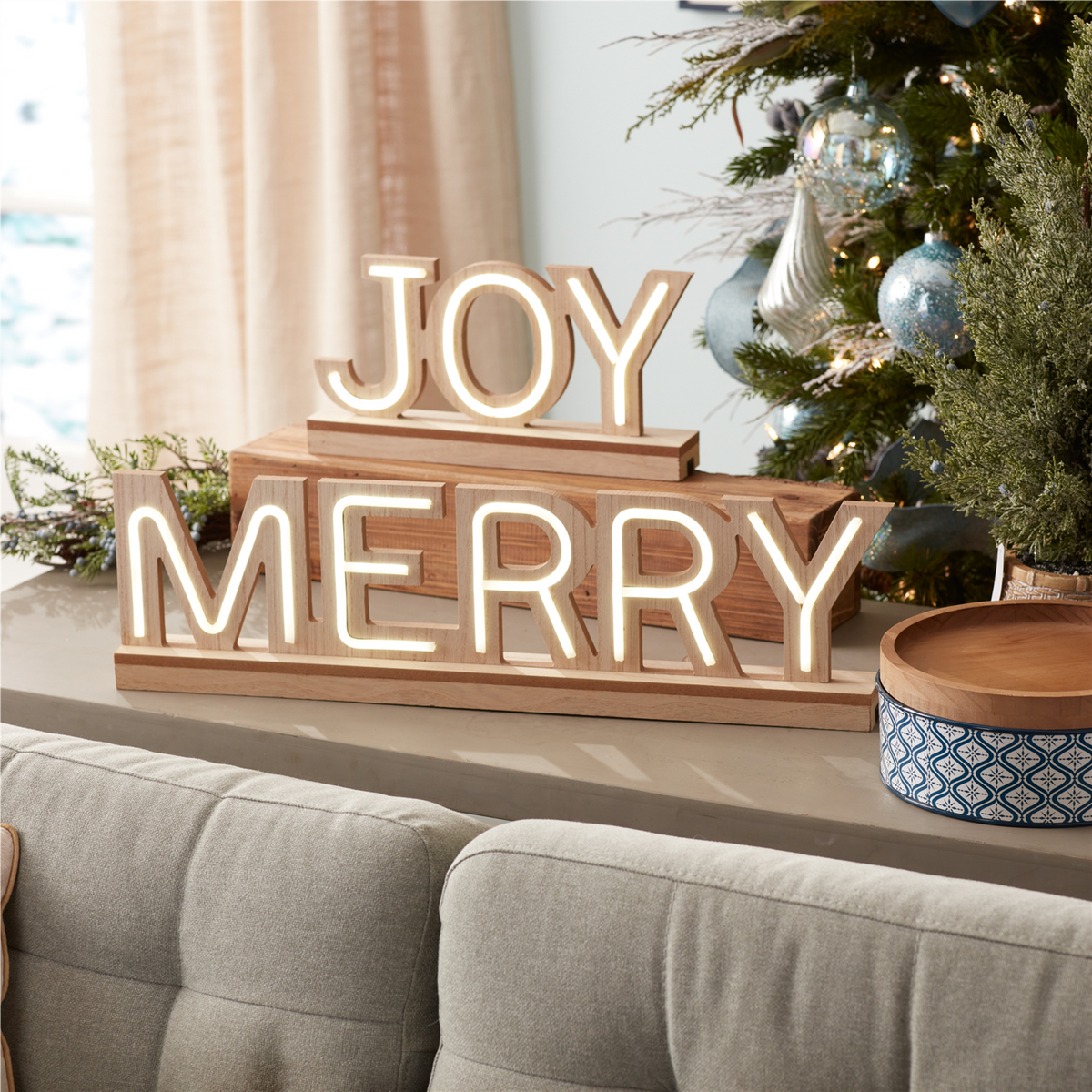 LED Joy and Merry Tabletop Sign (Set of 2) -Ship Only