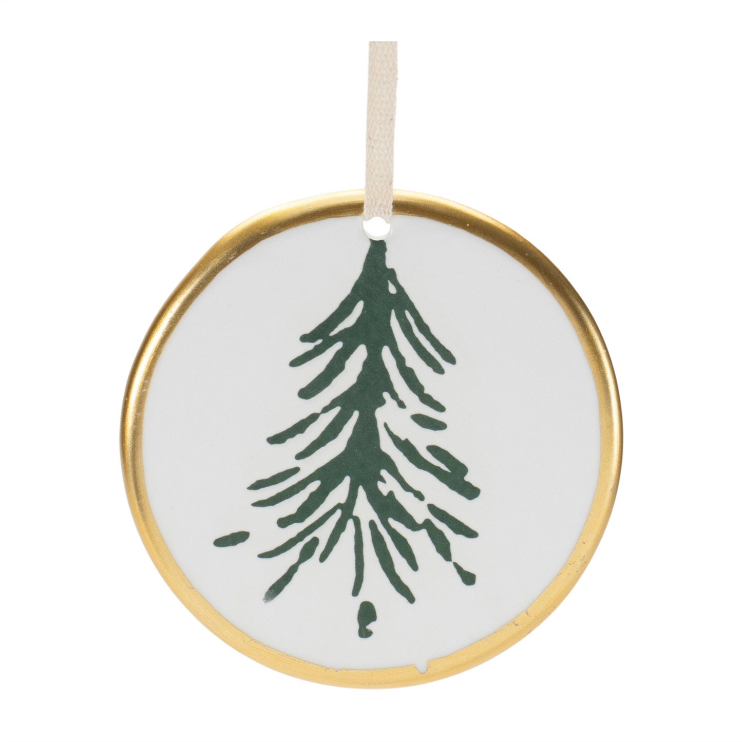 Ceramic Pine Tree Disc Ornament (Set of 12)