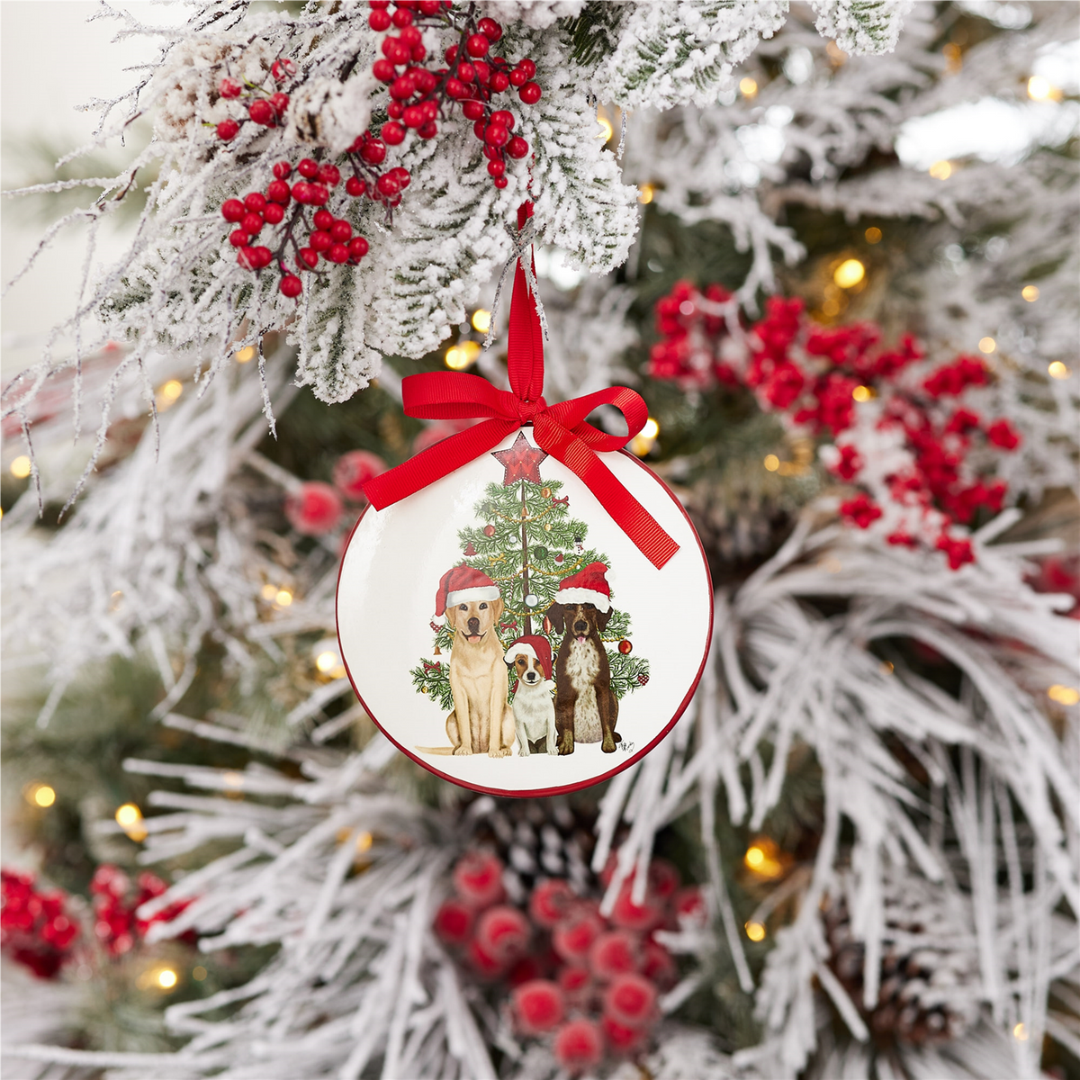 Dog with Tree Disc Ornament (Set of 12) 6”H Iron -Ship Only
