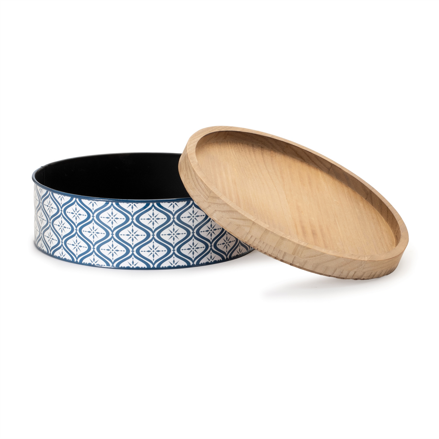 Metal Patterned Canister with Natural Wood Lid (Set of 2)
