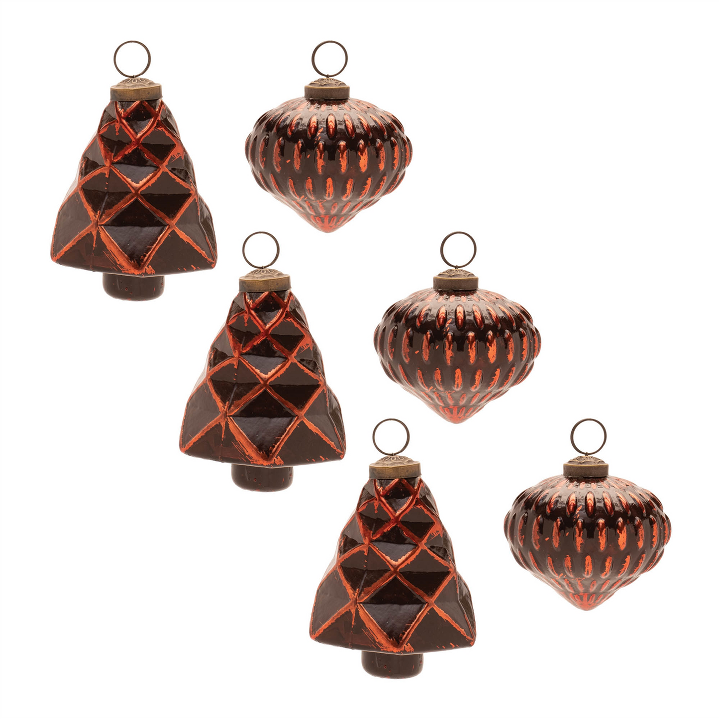 Textured Glass Tree and Onion Ornament (Set of 6)