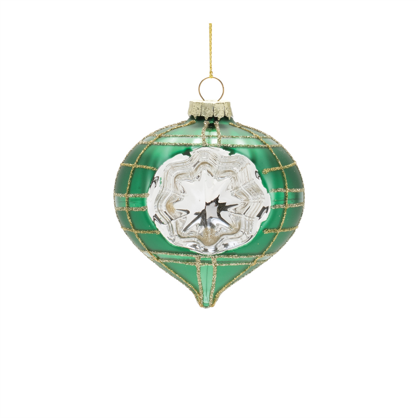Vintage-Inspired Green Reflector Glass Ornaments – Set of 12