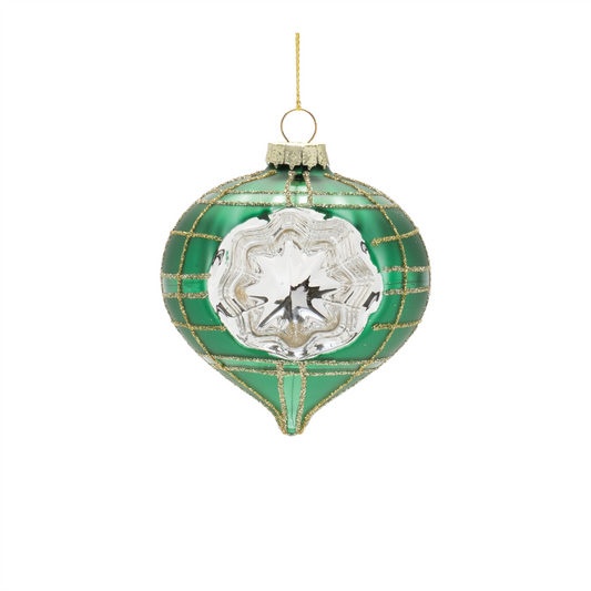 Vintage-Inspired Green Reflector Glass Ornaments – Set of 12