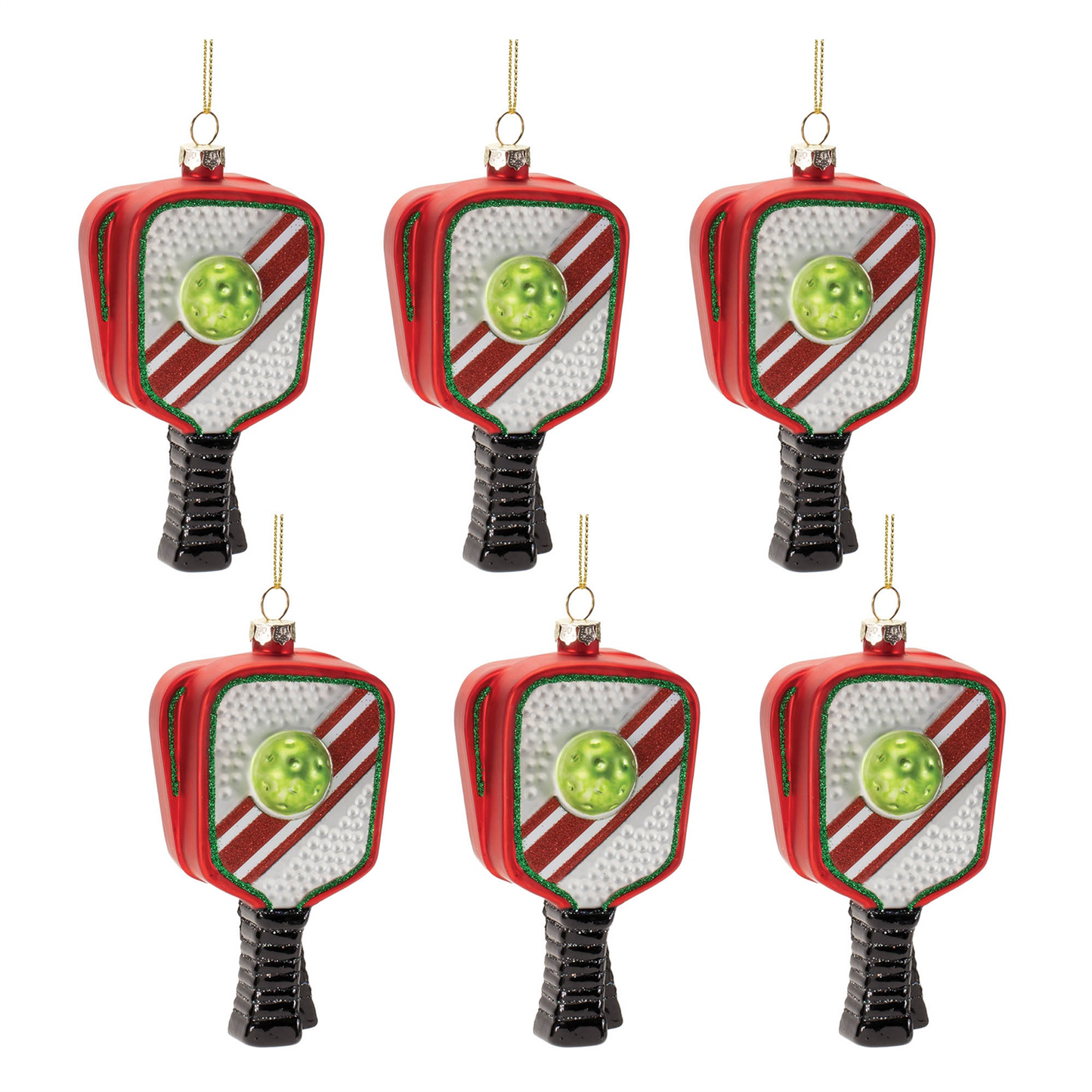 Glass Pickleball Racket Ornament (Set of 6)