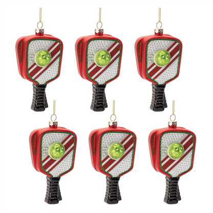Glass Pickleball Racket Ornament (Set of 6)